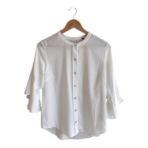 CAbi White Float Top 3/4 Ruffle Bell Sleeve Womens Size S Blouse 5521